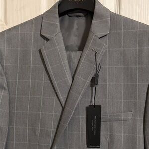 Marc New York Gray Windowpane Suit Jacket with Light Blue Lines